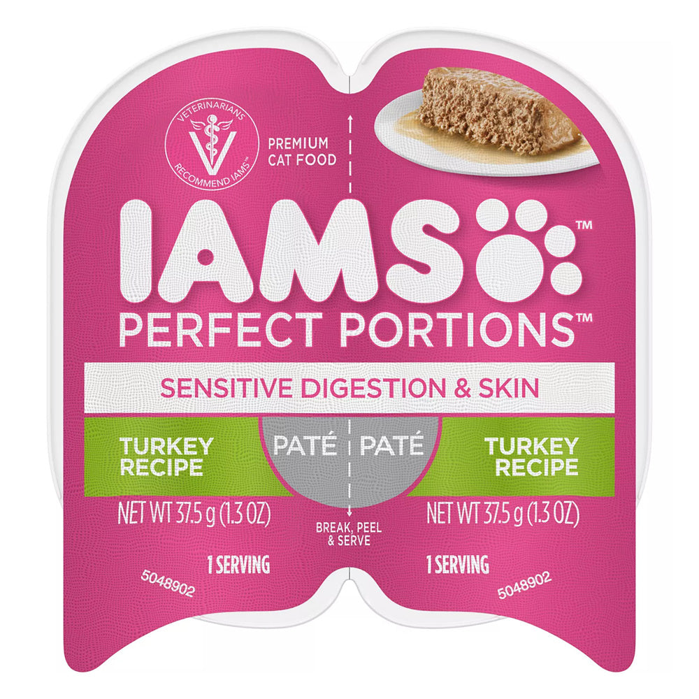 IAMS Perfect Portions Sensitive Digestion and Skin Cat Wet Food Pate Turkey Recipe 2.6Oz (75g)